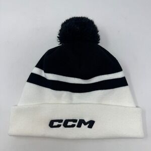 CCM Hat Beanie Black White Pom NHL Hockey Athletic Equipment Winter